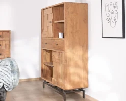 Argentier design rétro en acacia et métal
