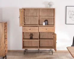Argentier design rétro en acacia et métal