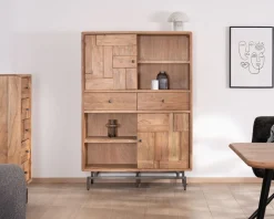 Argentier design rétro en acacia et métal