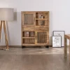 Argentier en manguier et pieds métal "Manoha" portes motif stries réversibles