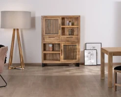 Argentier en manguier et pieds métal "Manoha" portes motif stries réversibles