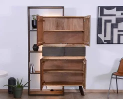 Armoire contemporaine avec LED "Mezzo" en bois métal et ciment