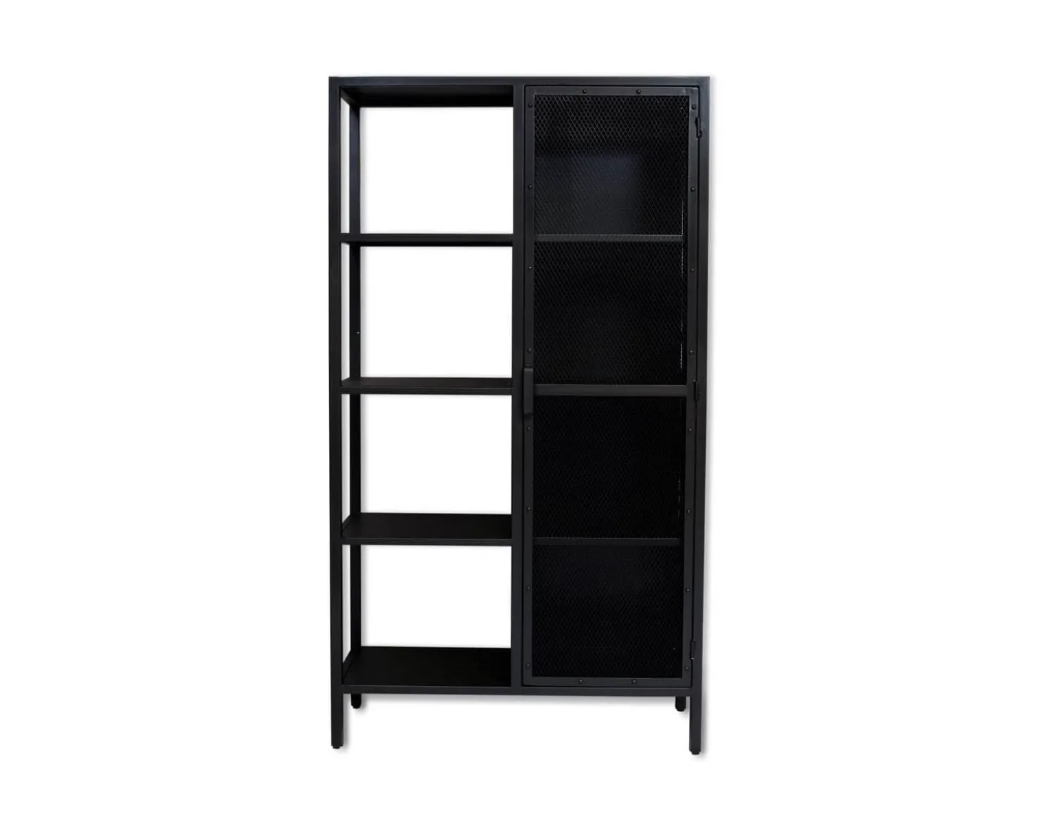 Armoire industrielle noire en métal 1 porte 4 étagères "Atelier" H.180