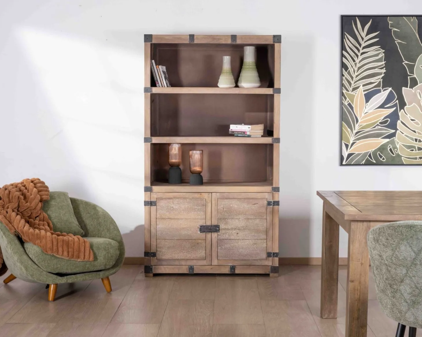 Armoire ouverte style vintage avec 2 portes en bois et métal "Voyage"
