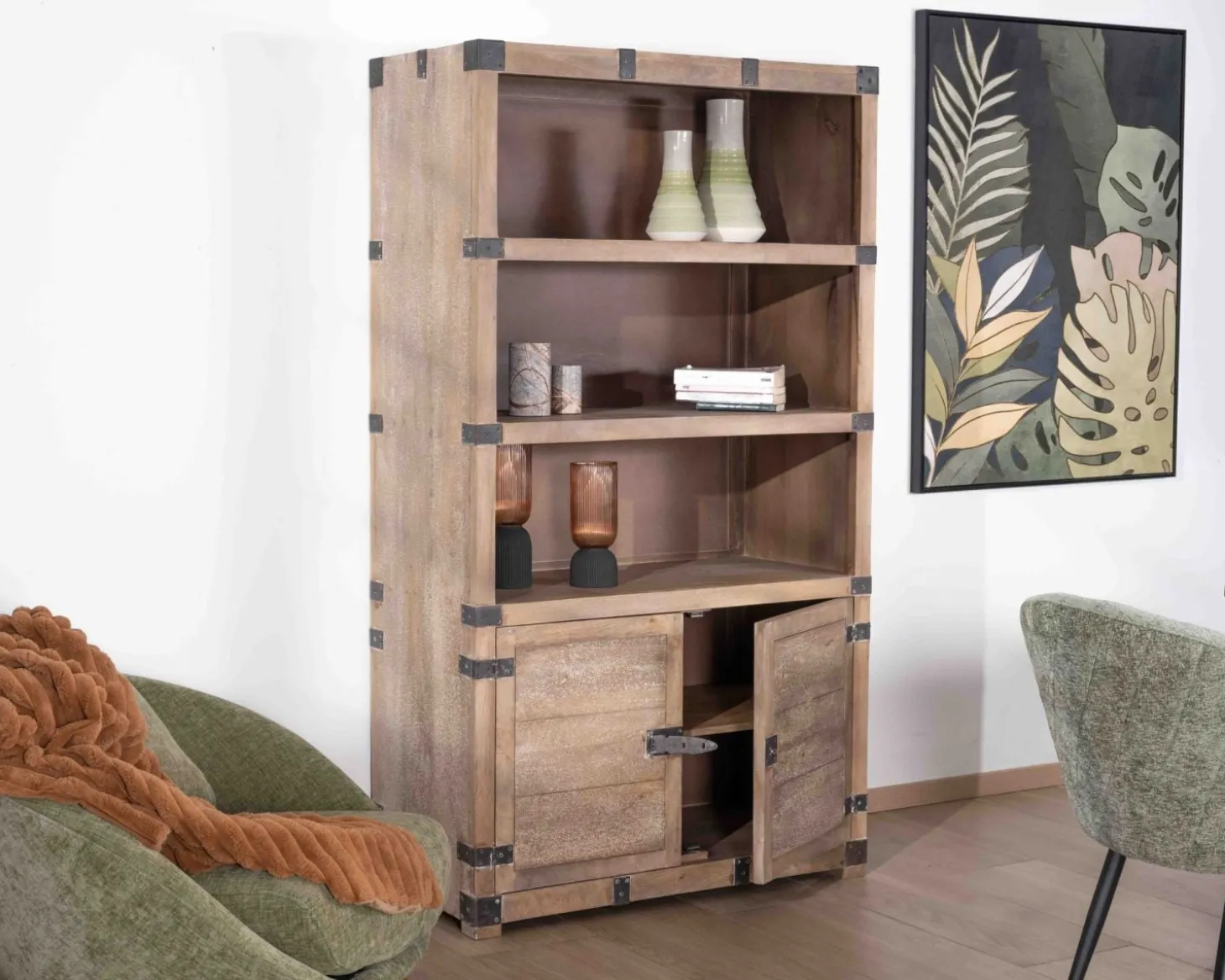 Armoire ouverte style vintage avec 2 portes en bois et métal "Voyage"