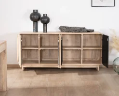Bahut 180 cm en manguier design épuré japandi "Jappy" 4 portes