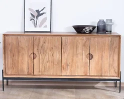 Bahut 4 portes en acacia et métal 160 cm