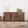 Bahut 4 portes en bois recyclé et plateau marbre blanc "Mood"