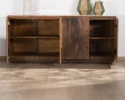 Bahut 4 portes en bois recyclé et plateau marbre blanc 
