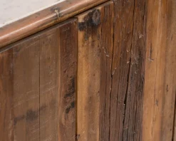 Bahut 4 portes en bois recyclé et plateau marbre blanc 