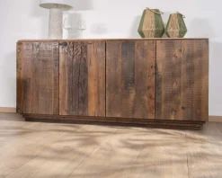 Bahut 4 portes en bois recyclé et plateau marbre blanc 
