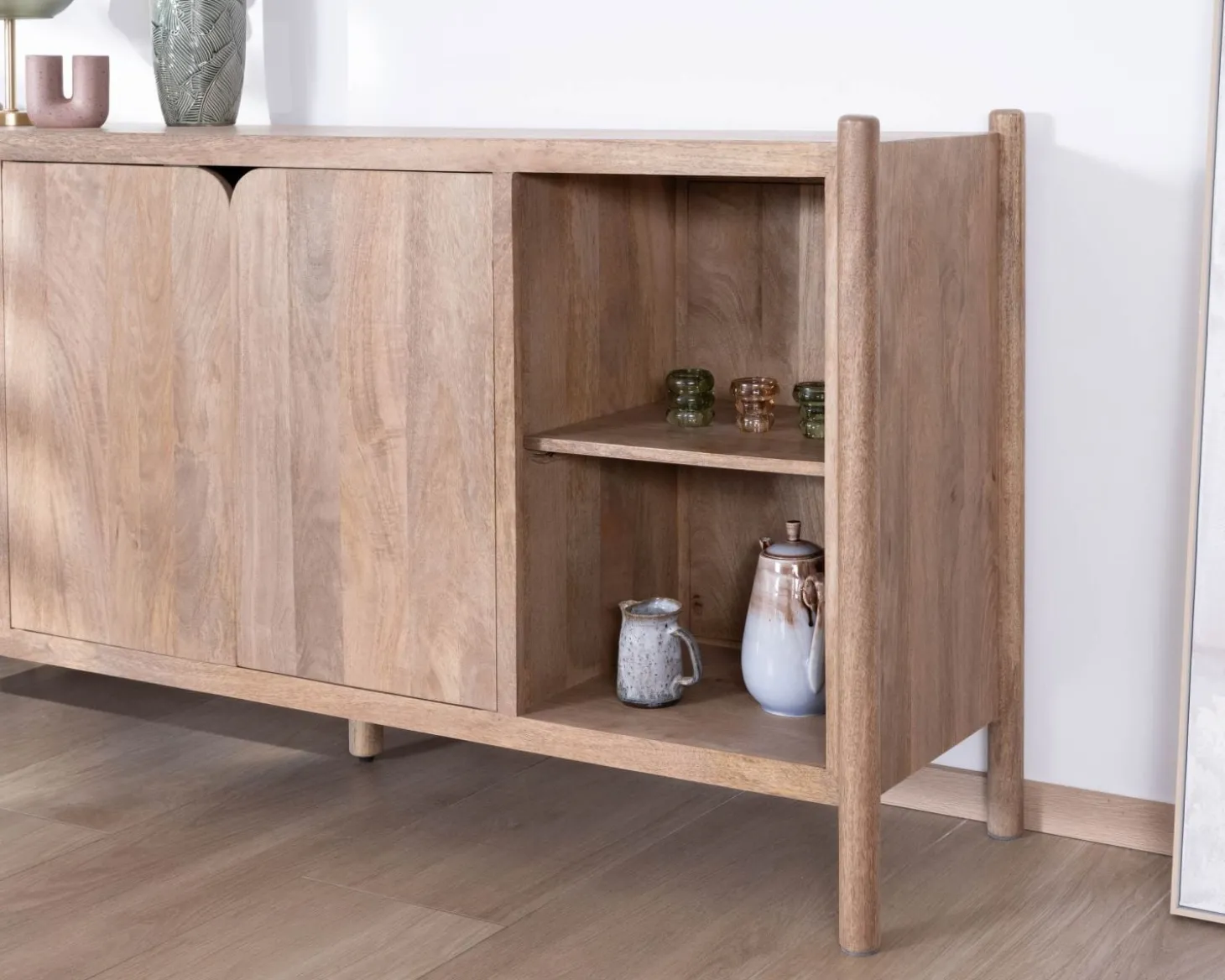 Bahut 3 portes et niches en manguier esprit japandi "Orobie" 180 cm