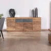 Bahut contemporain 175cm en acacia avec bandeau LED et tiroirs placage pierre "Paguera"