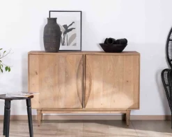 Bahut contemporain en manguier massif 2 portes avec poignées intégrées arc de cercle 