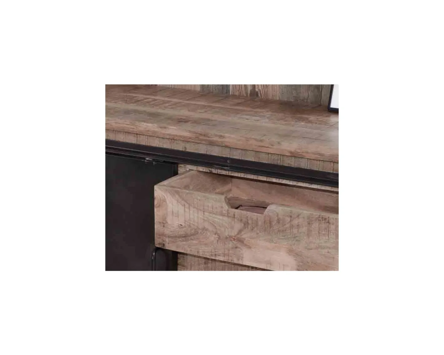 Bahut industriel portes coulissantes et tiroirs bois 180cm "Caractère"
