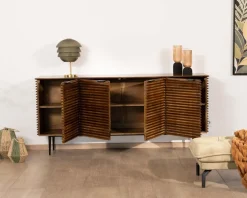 Bahut rétro 4 portes en teck et manguier massif 183cm "Sheffield"