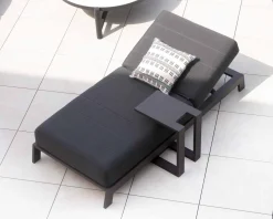 Bain de soleil 90 cm de large en aluminium noir et matelas gris 