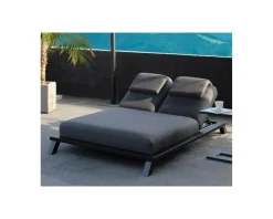Bain de soleil 2 places gris foncé Sunbrella et alu noir