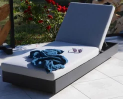 Bain de soleil aluminium et tissu gris clair 1 place 