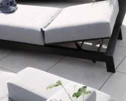 Bain de soleil confort tissu Sunbrella gris clair structure aluminium noire "Terrasse"
