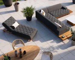 Bain de soleil design tissu Sunbrella gris foncé et teck "Lombok"