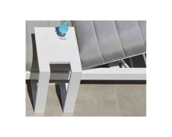 Bain de soleil double blanc et gris matelassé haut de gamme "Terrasse"