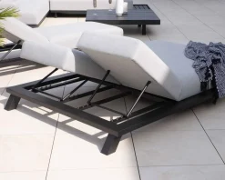 Bain de soleil double tissu Sunbrella gris clair structure aluminium noire 