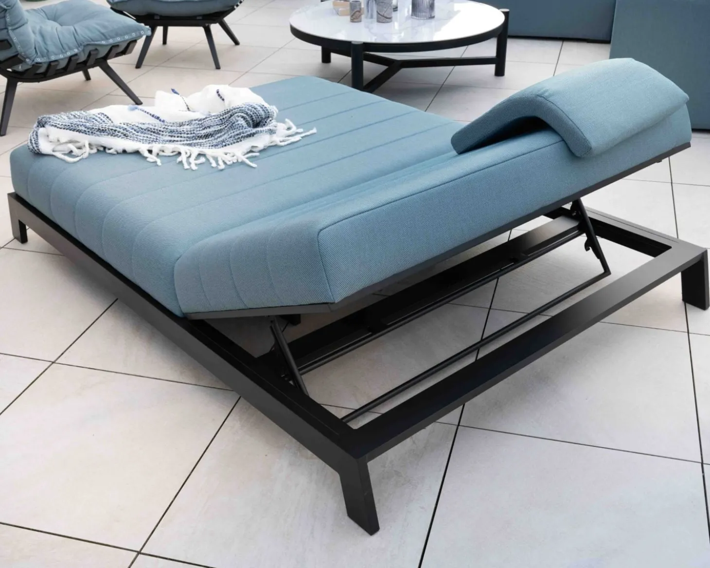 Bain de soleil double turquoise et noir textile extérieur "Terrasse"