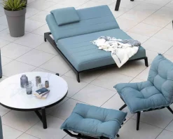 Bain de soleil double turquoise et noir textile extérieur "Terrasse"