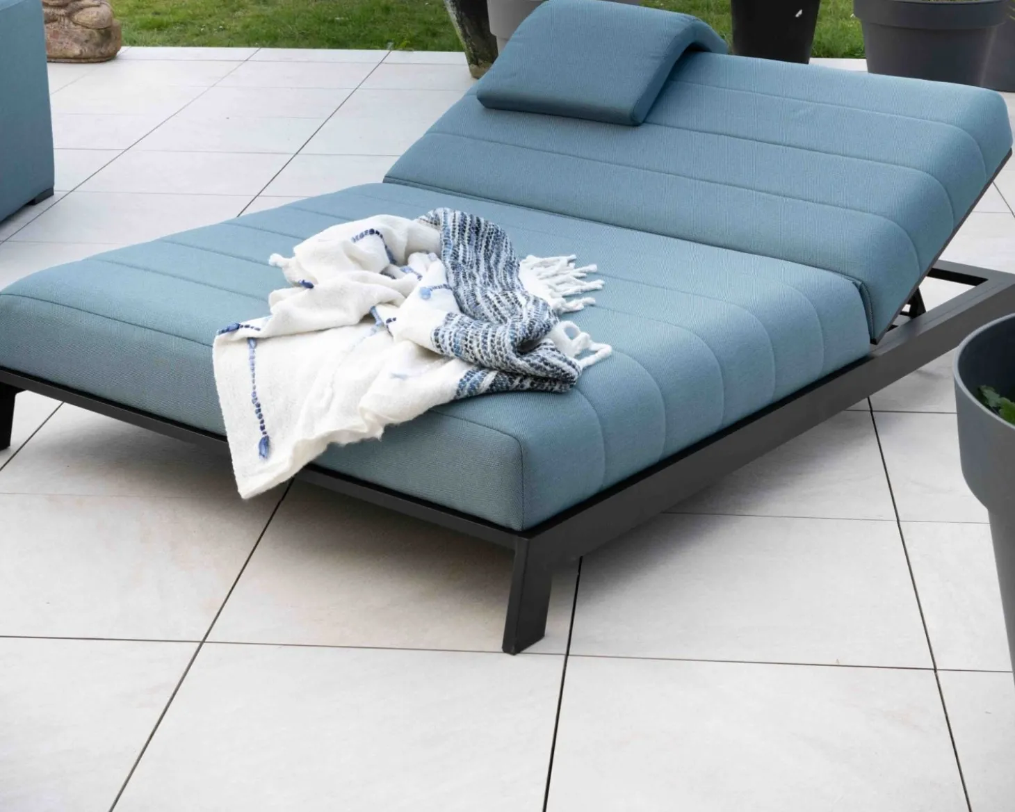 Bain de soleil double turquoise et noir textile extérieur "Terrasse"