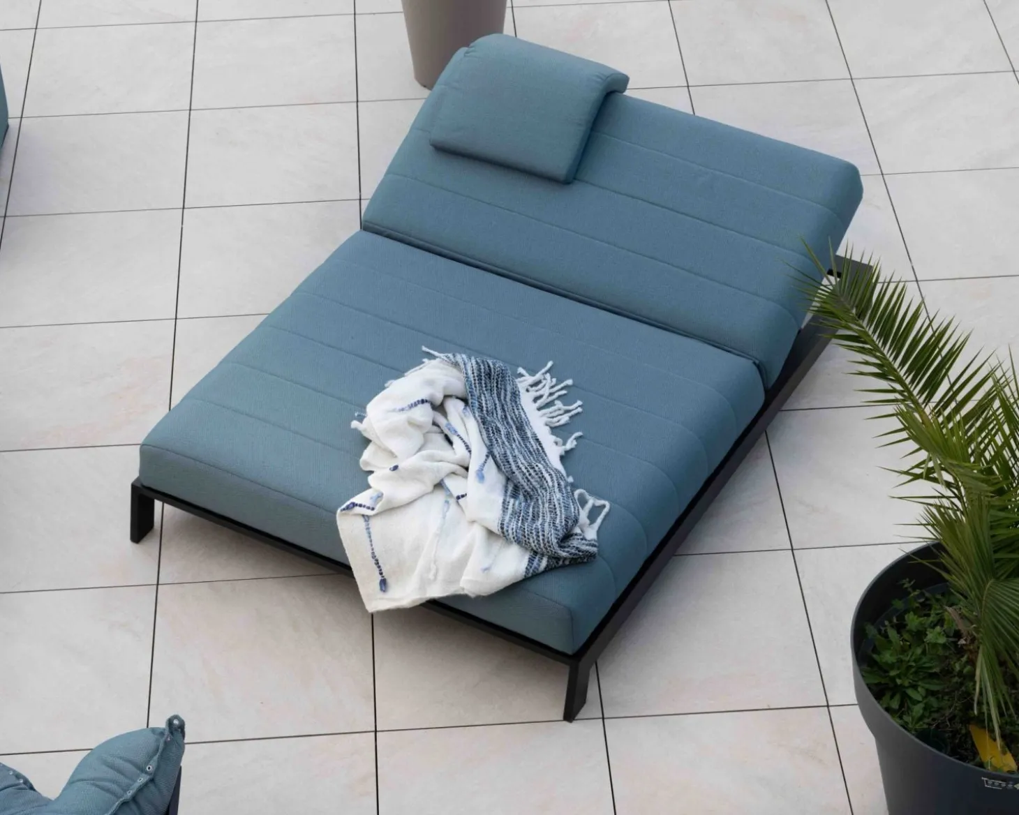 Bain de soleil double turquoise et noir textile extérieur "Terrasse"