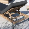 Bain de soleil matelassé chic & contemporain en teck, aluminium et tissu gris foncé "Hélios"