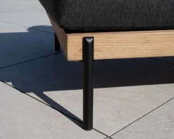 Bain de soleil matelassé chic & contemporain en teck, aluminium et tissu gris foncé