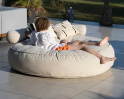 Bain de soleil rond et moelleux beige diamètre 1m80 