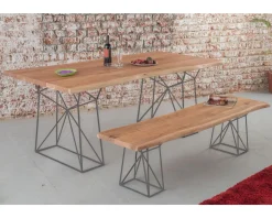 Banc bois massif et pieds métal gris "Zen"
