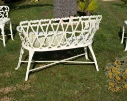 Banc de jardin esprit rétro en fonte esprit fer forgé blanc vieilli "Gardénia" 1m