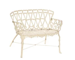 Banc de jardin esprit rétro en fonte esprit fer forgé blanc vieilli 
