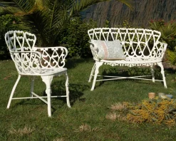 Banc de jardin esprit rétro en fonte esprit fer forgé blanc vieilli 