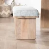 Banc élégant et confortable 120cm en manguier et assise rembourrée tissu gris chiné "Maestro"