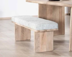 Banc élégant et confortable 120cm en manguier et assise rembourrée tissu gris chiné 