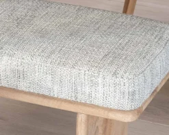 Banc élégant et confortable 120cm en manguier et assise rembourrée tissu gris chiné 