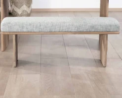 Banc élégant et confortable 120cm en manguier et assise rembourrée tissu gris chiné 