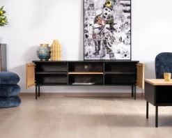 Banc TV 160 cm deux portes en frêne massif huilé "Sydney"