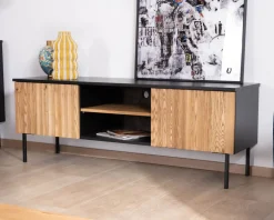 Banc TV 160 cm deux portes en frêne massif huilé "Sydney"