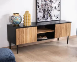 Banc TV 160 cm deux portes en frêne massif huilé 