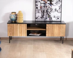 Banc TV 160 cm deux portes en frêne massif huilé 