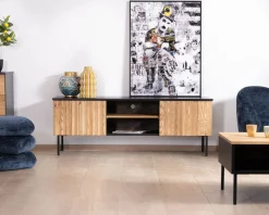 Banc TV 160 cm deux portes en frêne massif huilé 
