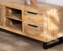 Banc TV 175 cm en manguier et pieds métal "Manoha"