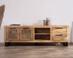 Banc TV 175 cm en manguier et pieds métal 