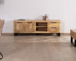 Banc TV 175 cm en manguier et pieds métal 